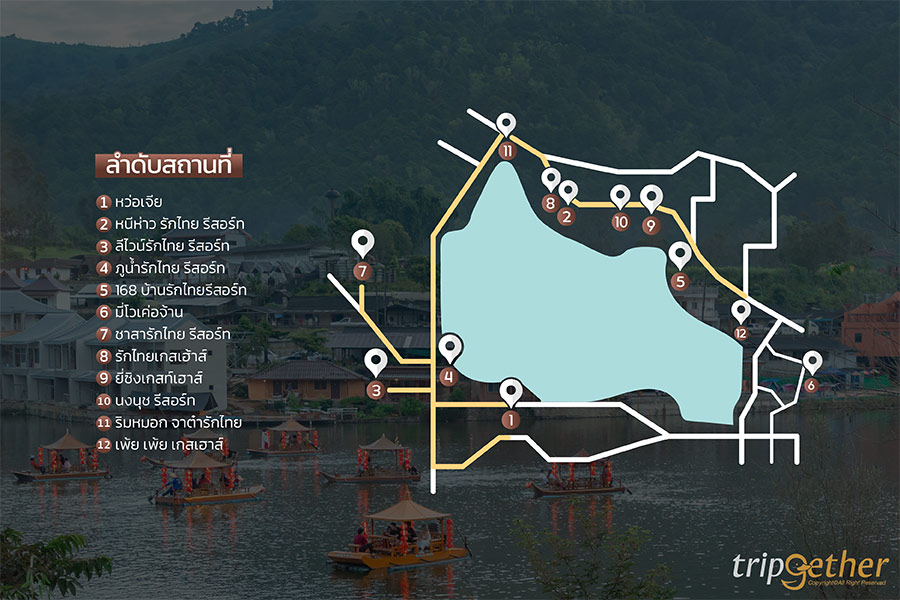 12 ที่พักหมู่บ้านรักไทย แม่ฮ่องสอน วิวทะเลสาบ ใกล้แลนด์มาร์กหมู่บ้าน