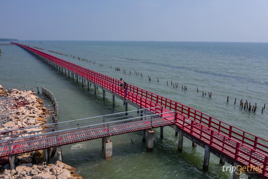 สะพานแดง สมุทรสาคร รับลมชมวิวริมชายฝั่ง บรรยากาศดีดี๊